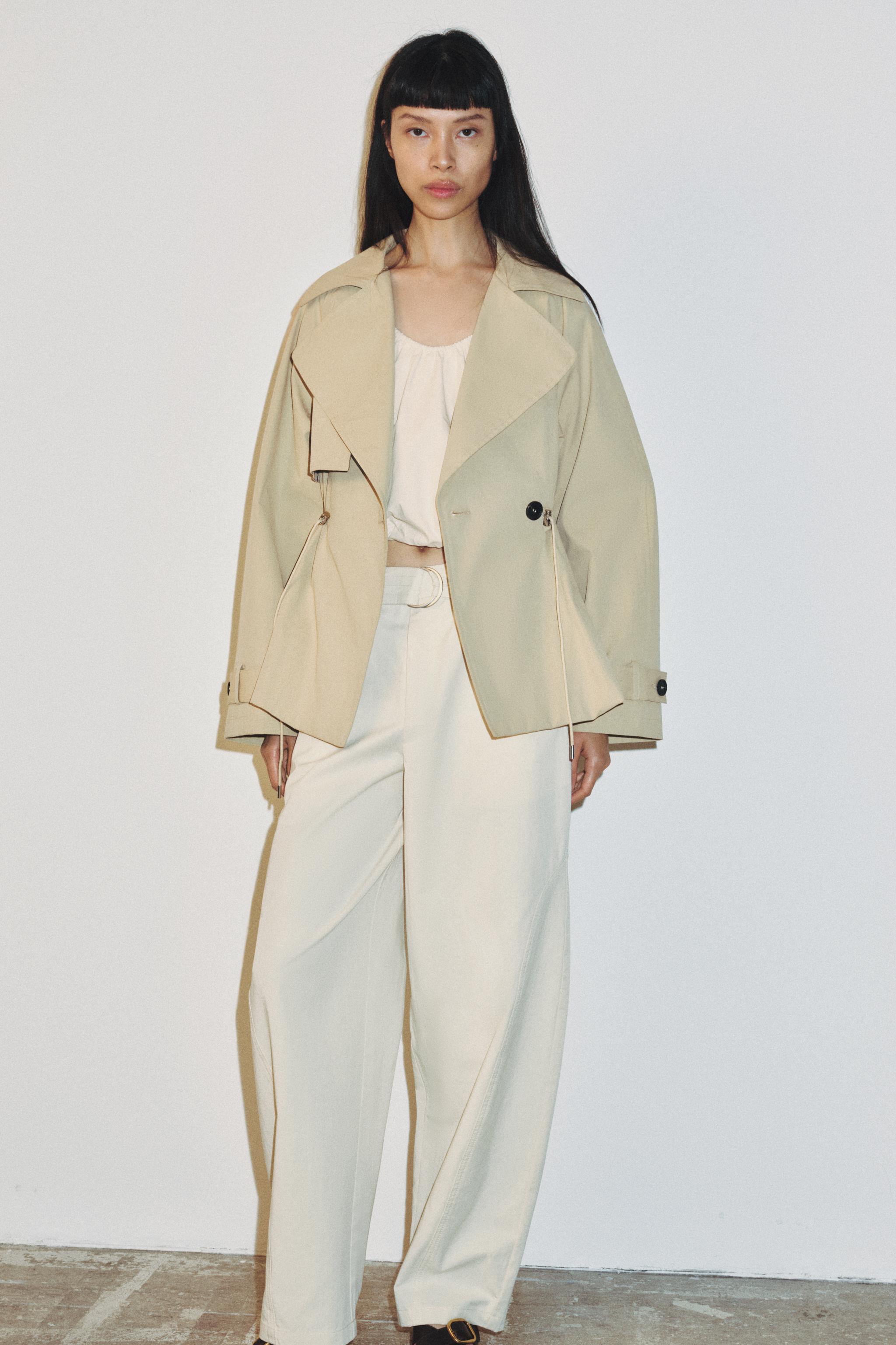 ADJUSTABLE WAIST CROPPED TRENCH COAT